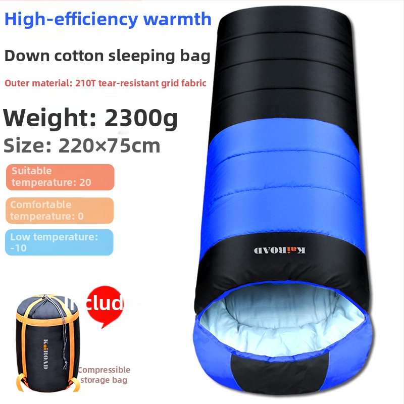 Υπνόσακος για κάμπινγκ, ενήλικες, σχήμα φακέλου, γέμισμα: down cotton, επένδυση ανθεκτική σε σχίσιμο με καρό μοτίβο, ύφασμα: Chunya Spinning, βάρος 2800 g