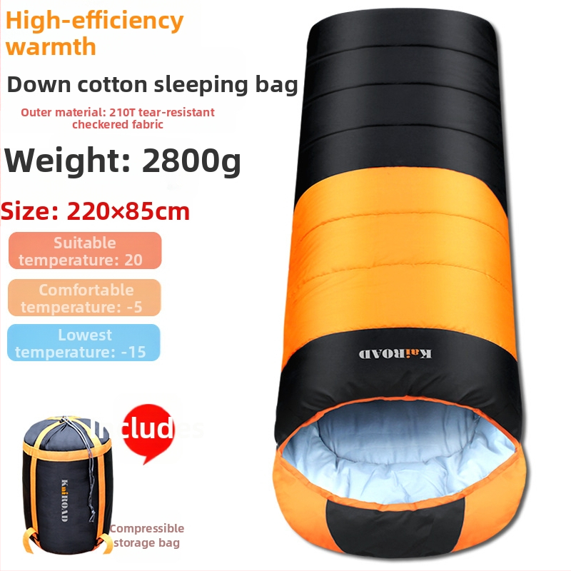 Υπνόσακος για κάμπινγκ, ενήλικες, σχήμα φακέλου, γέμισμα: down cotton, επένδυση ανθεκτική σε σχίσιμο με καρό μοτίβο, ύφασμα: Chunya Spinning, βάρος 2800 g