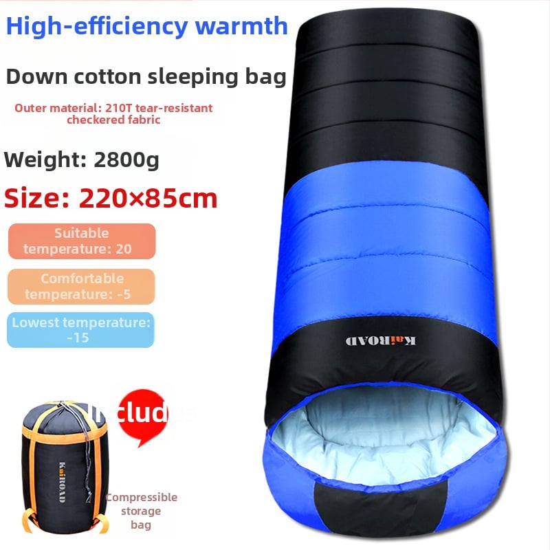 Υπνόσακος για κάμπινγκ, ενήλικες, σχήμα φακέλου, γέμισμα: down cotton, επένδυση ανθεκτική σε σχίσιμο με καρό μοτίβο, ύφασμα: Chunya Spinning, βάρος 2800 g