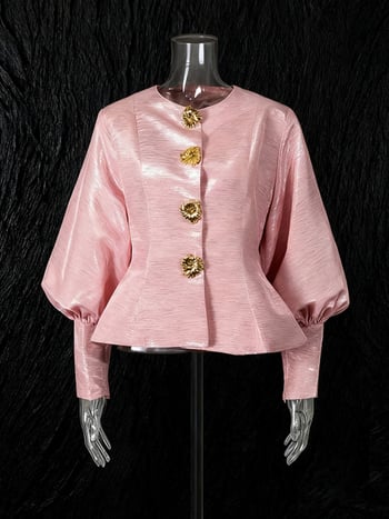 Топ с ръкави фенер, кръгло деколте, стил кардиган, средна дължина, полиестер 50–70%