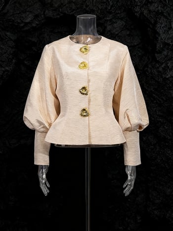 Топ с ръкави фенер, кръгло деколте, стил кардиган, средна дължина, полиестер 50–70%