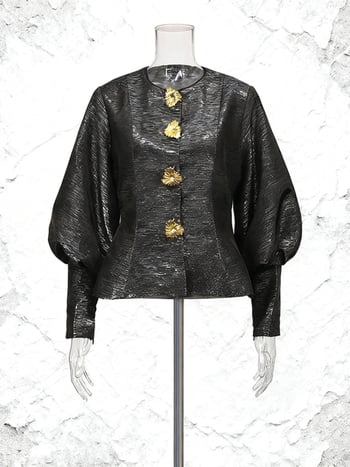 Топ с ръкави фенер, кръгло деколте, стил кардиган, средна дължина, полиестер 50–70%