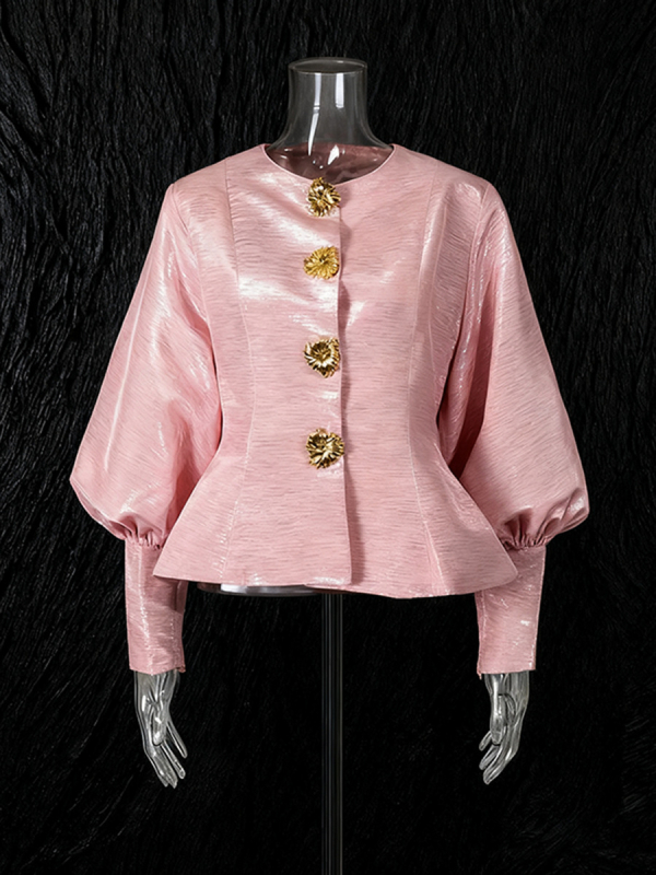 Топ с ръкави фенер, кръгло деколте, стил кардиган, средна дължина, полиестер 50–70%