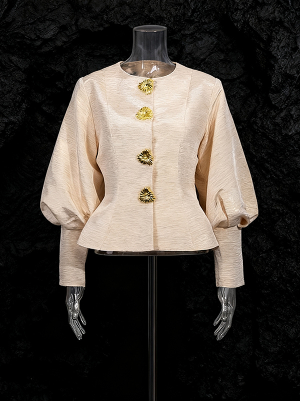 Топ с ръкави фенер, кръгло деколте, стил кардиган, средна дължина, полиестер 50–70%