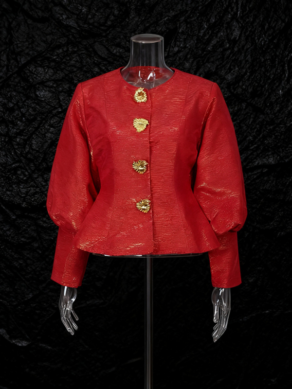 Топ с ръкави фенер, кръгло деколте, стил кардиган, средна дължина, полиестер 50–70%