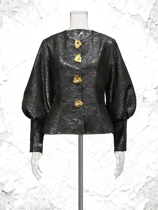 Топ с ръкави фенер, кръгло деколте, стил кардиган, средна дължина, полиестер 50–70%