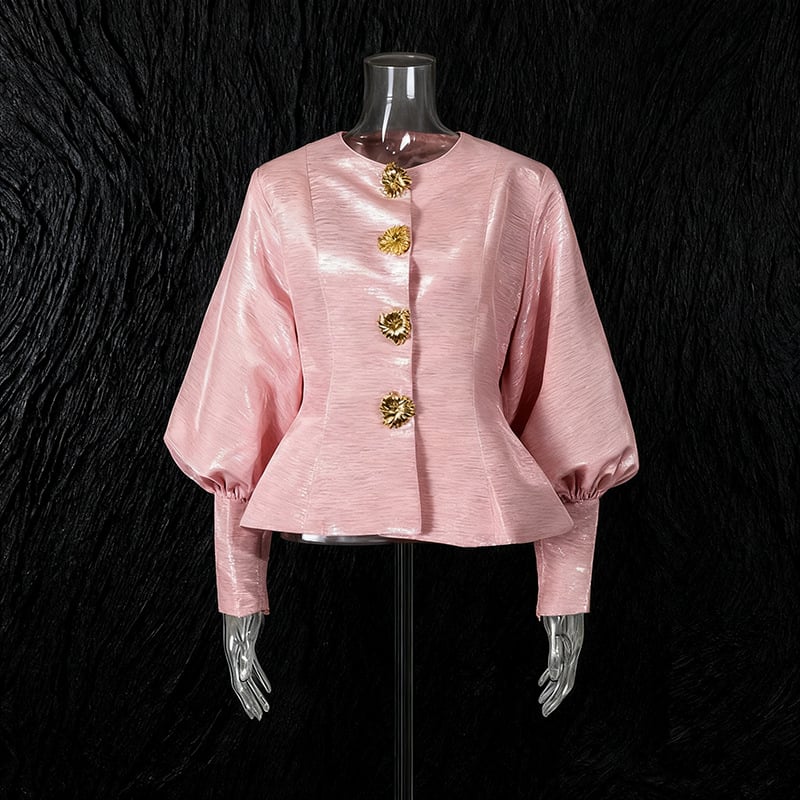 Топ с ръкави фенер, кръгло деколте, стил кардиган, средна дължина, полиестер 50–70%