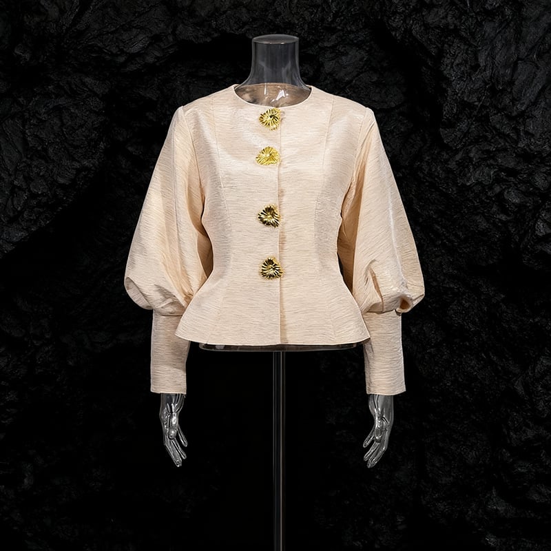 Топ с ръкави фенер, кръгло деколте, стил кардиган, средна дължина, полиестер 50–70%