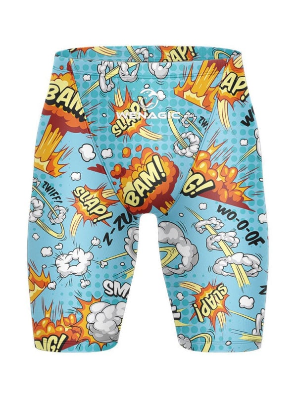 Мъжки шортове за плуване с графичен принт, бързосъхнещи, стил briefs, смес Lycra-nylon-полиестер, подходящи за състезания и тренировки