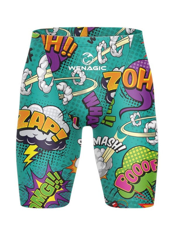 Мъжки шортове за плуване с графичен принт, бързосъхнещи, стил briefs, смес Lycra-nylon-полиестер, подходящи за състезания и тренировки