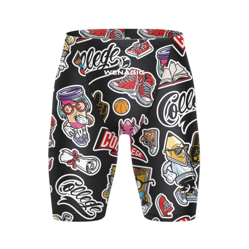 Мъжки шортове за плуване с графичен принт, бързосъхнещи, стил briefs, смес Lycra-nylon-полиестер, подходящи за състезания и тренировки