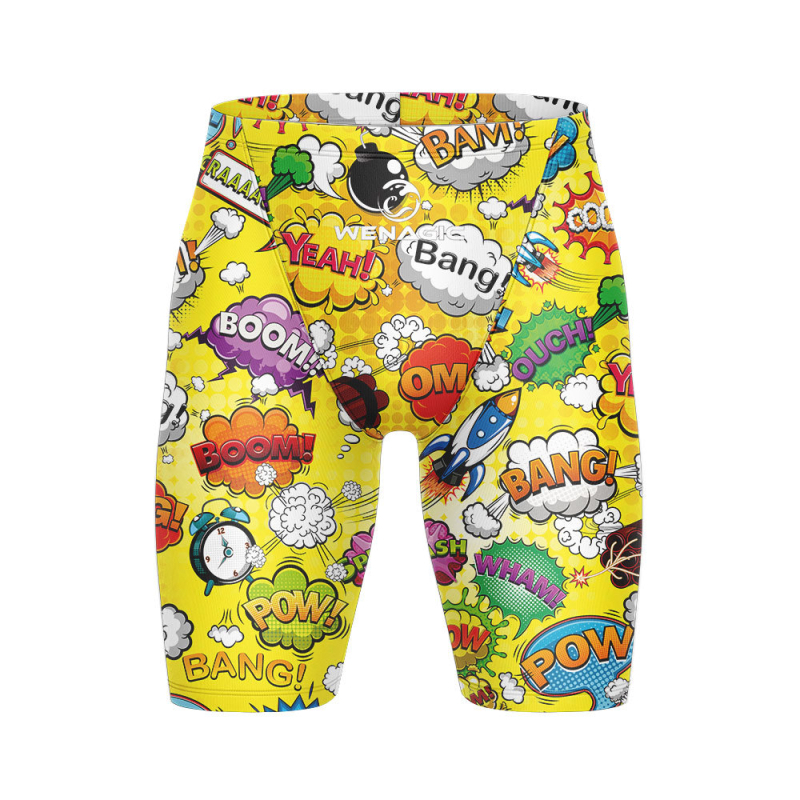 Мъжки шортове за плуване с графичен принт, бързосъхнещи, стил briefs, смес Lycra-nylon-полиестер, подходящи за състезания и тренировки