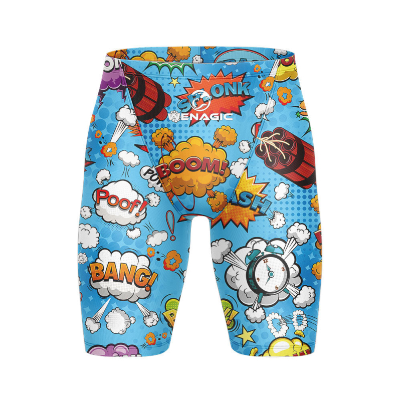 Мъжки шортове за плуване с графичен принт, бързосъхнещи, стил briefs, смес Lycra-nylon-полиестер, подходящи за състезания и тренировки