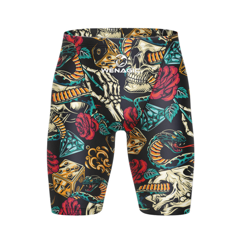 Мъжки шортове за плуване с графичен принт, бързосъхнещи, стил briefs, смес Lycra-nylon-полиестер, подходящи за състезания и тренировки