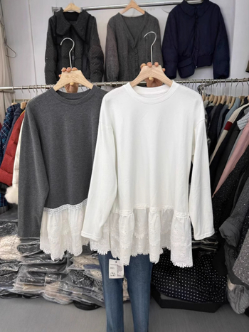 Hosszú ujjú felső, kör nyakkal, 95% poliészter rostokból álló keverék, 2025 tavasz