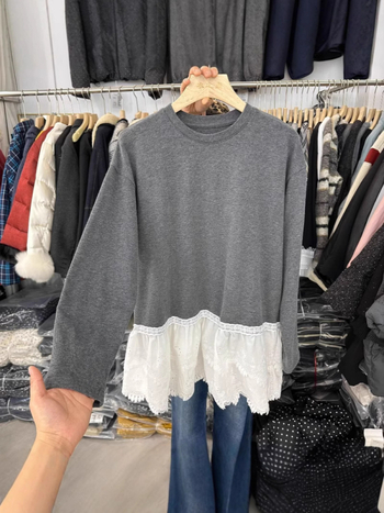 Hosszú ujjú felső, kör nyakkal, 95% poliészter rostokból álló keverék, 2025 tavasz