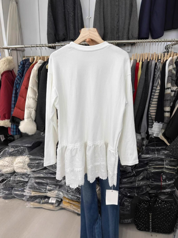 Hosszú ujjú felső, kör nyakkal, 95% poliészter rostokból álló keverék, 2025 tavasz