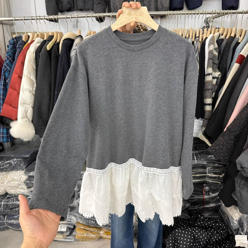 Hosszú ujjú felső, kör nyakkal, 95% poliészter rostokból álló keverék, 2025 tavasz