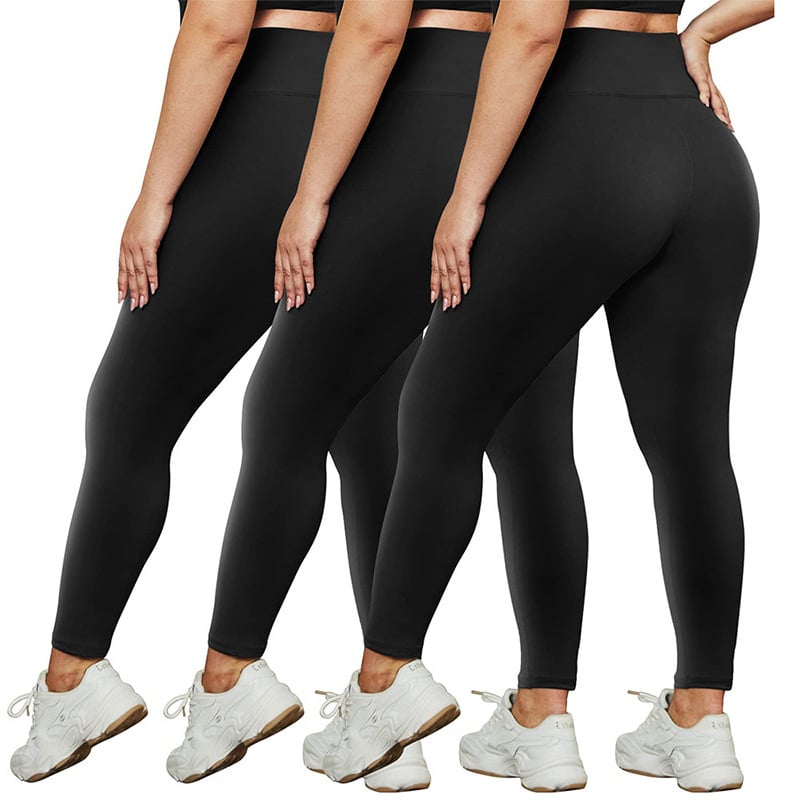 Plus-size joga legice za fitness – visoki pojas, prozračna Milk Silk tkanina, mješavina poliestera i spandexa 80–90% / <30% spandexa, dužina do gležnja, uski kroj
