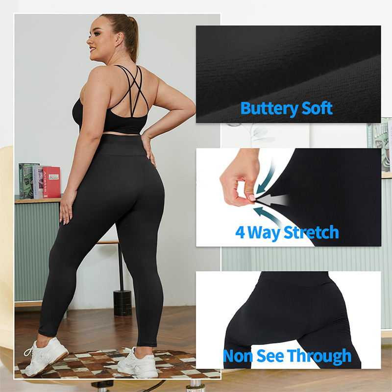 Plus-size joga legice za fitness – visoki pojas, prozračna Milk Silk tkanina, mješavina poliestera i spandexa 80–90% / <30% spandexa, dužina do gležnja, uski kroj