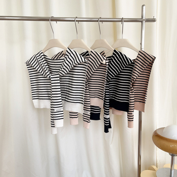 Ženski pleteni šal s prugama, kvadratnog oblika, od Core-Spun vlakana, japansko-korejski stil