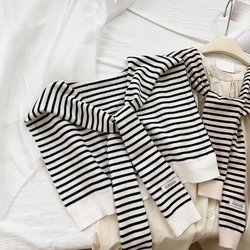 Ženski pleteni šal s prugama, kvadratnog oblika, od Core-Spun vlakana, japansko-korejski stil