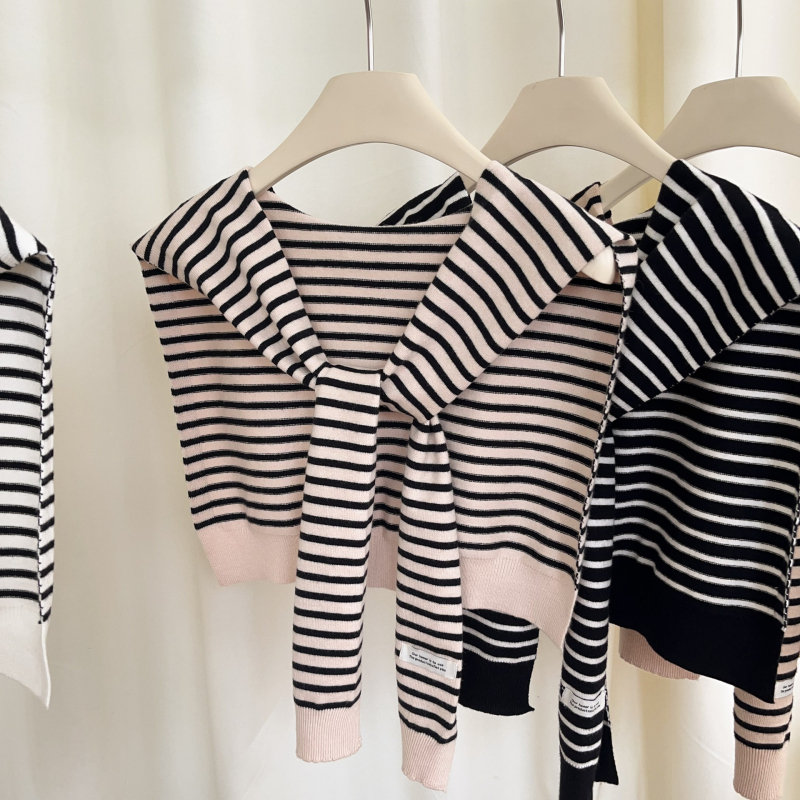 Ženski pleteni šal s prugama, kvadratnog oblika, od Core-Spun vlakana, japansko-korejski stil