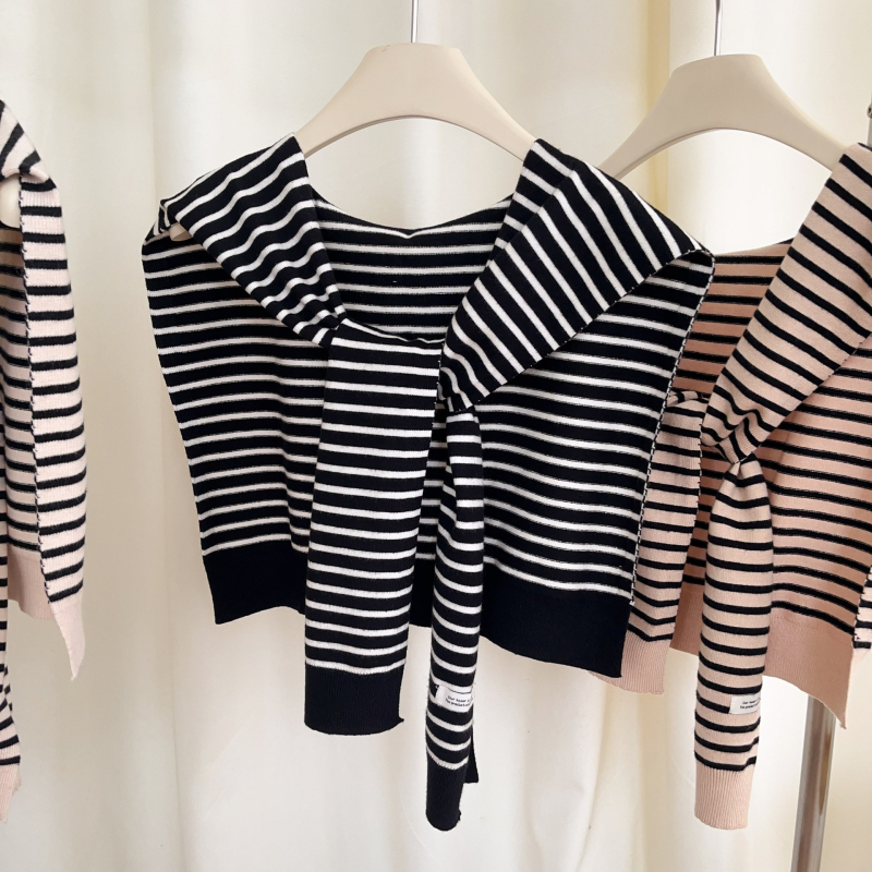 Ženski pleteni šal s prugama, kvadratnog oblika, od Core-Spun vlakana, japansko-korejski stil