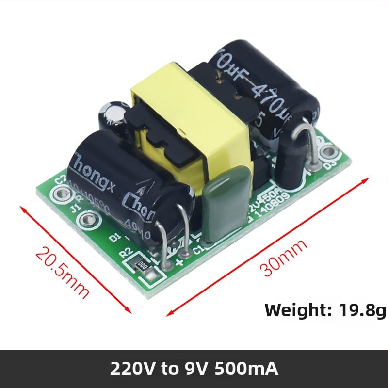 Изолиран модул за захранване AC-DC, вход 220V, изходи 5V/9V/12V, токове 400/500/700 mA и 1A.