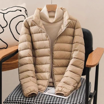 Dámska bavlnená vyplnená bunda, ultra krátka dĺžka, golier polo, chenille tkanina, výplň bavlna