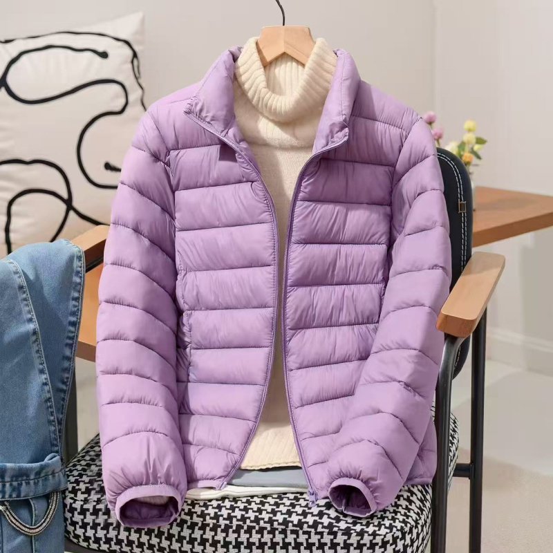 Dámska bavlnená vyplnená bunda, ultra krátka dĺžka, golier polo, chenille tkanina, výplň bavlna