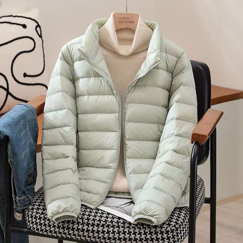 Dámska bavlnená vyplnená bunda, ultra krátka dĺžka, golier polo, chenille tkanina, výplň bavlna