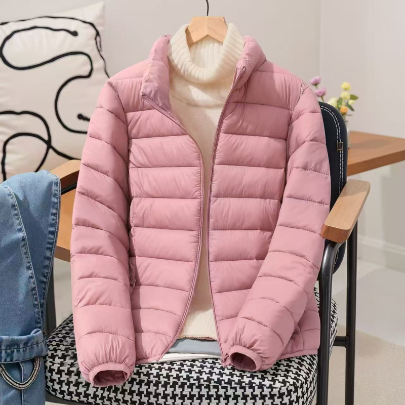 Dámska bavlnená vyplnená bunda, ultra krátka dĺžka, golier polo, chenille tkanina, výplň bavlna