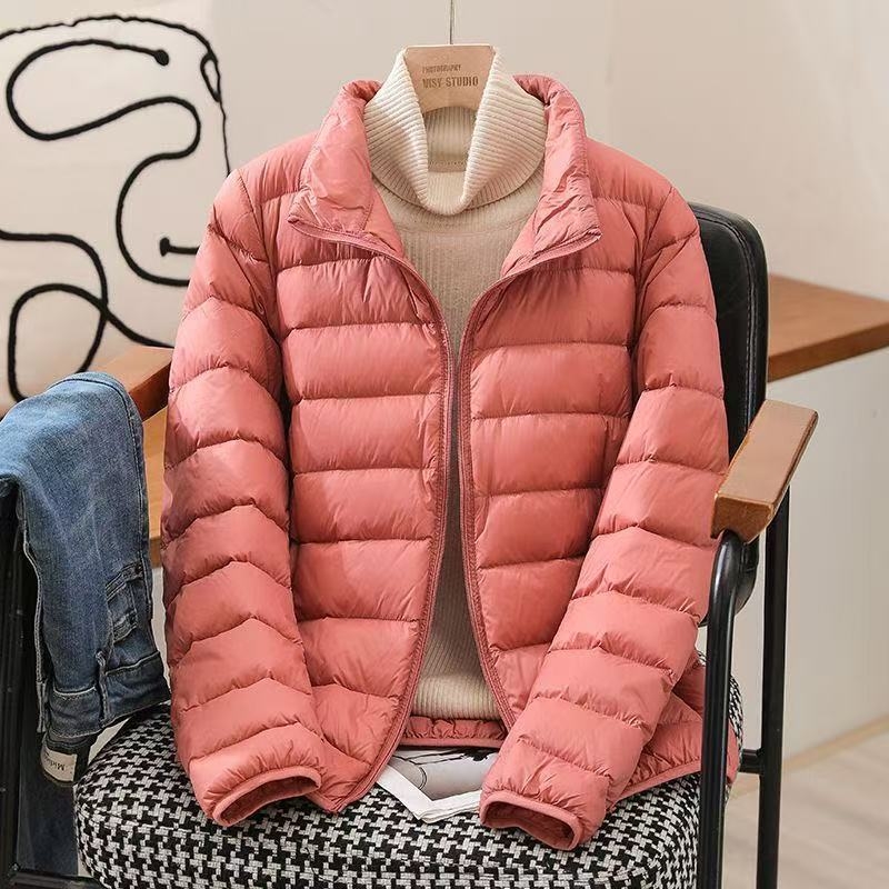 Dámska bavlnená vyplnená bunda, ultra krátka dĺžka, golier polo, chenille tkanina, výplň bavlna