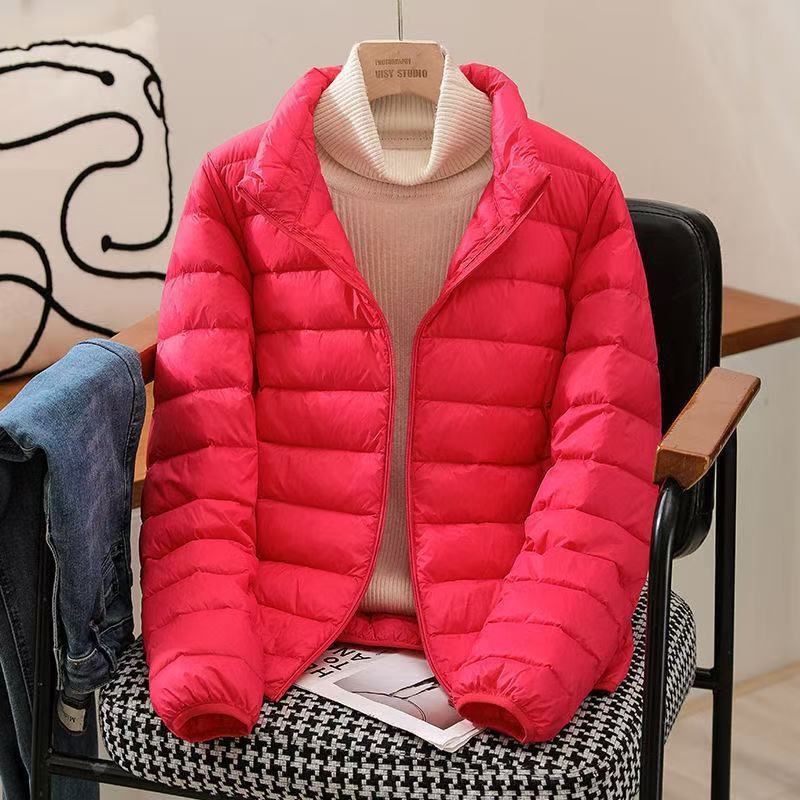 Dámska bavlnená vyplnená bunda, ultra krátka dĺžka, golier polo, chenille tkanina, výplň bavlna