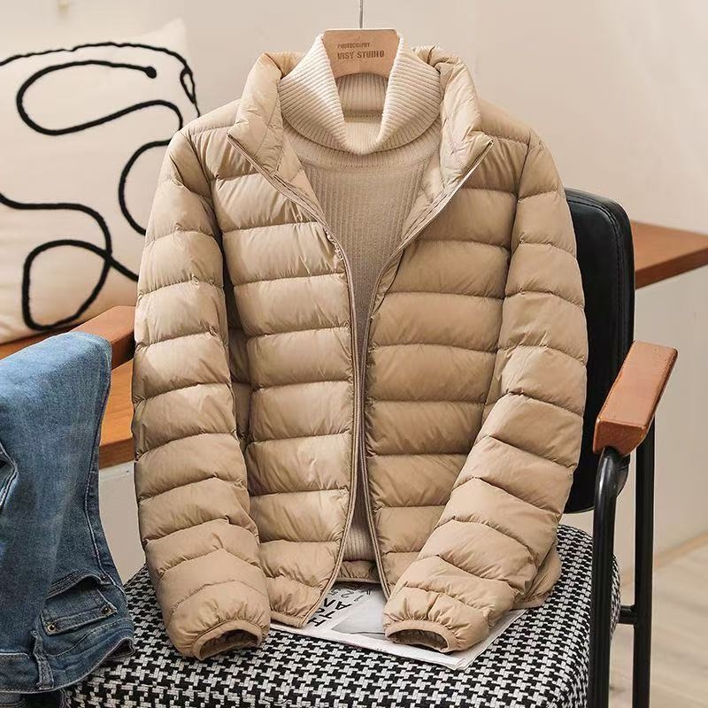 Dámska bavlnená vyplnená bunda, ultra krátka dĺžka, golier polo, chenille tkanina, výplň bavlna