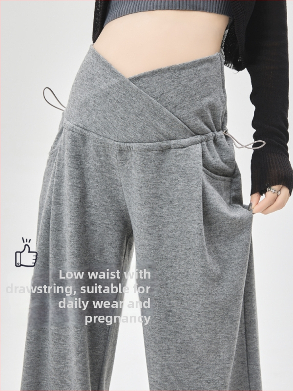 Панталони за бременни - широк крак, ниска талия, подпора за корема, памучно-смесена материя, за всички сезони