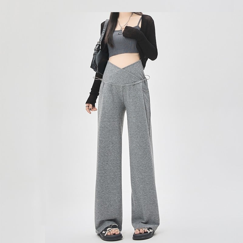 Панталони за бременни - широк крак, ниска талия, подпора за корема, памучно-смесена материя, за всички сезони