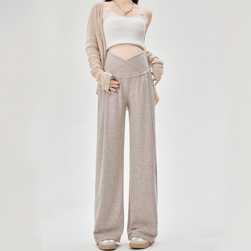 Панталони за бременни - широк крак, ниска талия, подпора за корема, памучно-смесена материя, за всички сезони