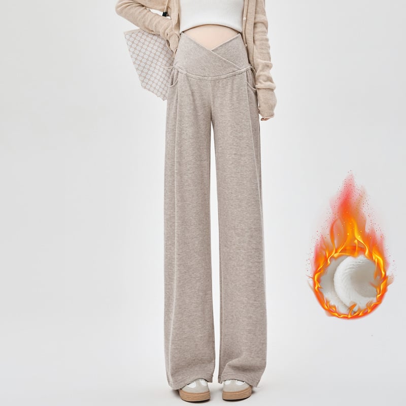 Панталони за бременни - широк крак, ниска талия, подпора за корема, памучно-смесена материя, за всички сезони