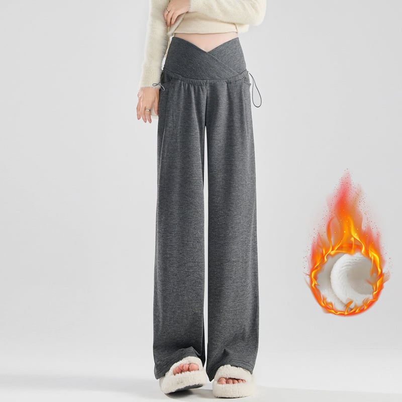 Панталони за бременни - широк крак, ниска талия, подпора за корема, памучно-смесена материя, за всички сезони