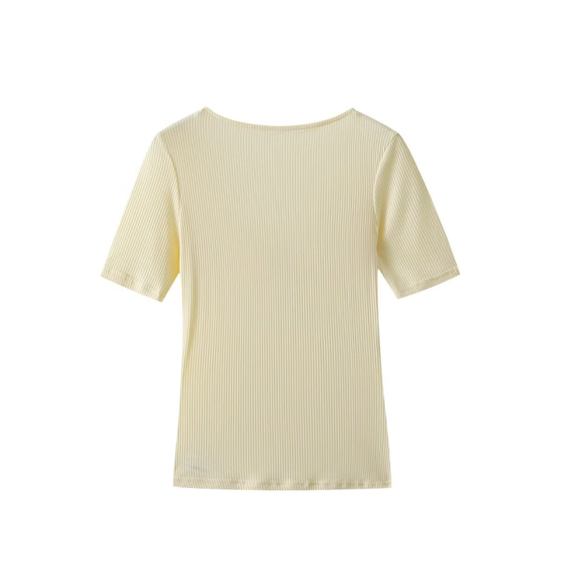Tricou cu decolteu în V, dantelă și detaliu colaj, mâneci scurte, croială slim, poliester