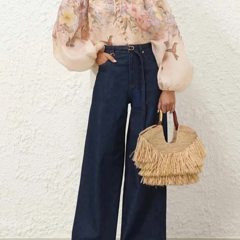 Geantă împletită din paie cu ciucuri, în stil street fashion – geantă tote/umerare pentru femei, vară 2025 (Stil: Street fashion; Material: Material textil; Închidere: Fermouar; Captușeală: Poliester; Curele: Două)