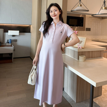 Бременска рокля с поло яка, бродерия, ръкави 3/4, памук-еластанова смес, отвори за кърмене