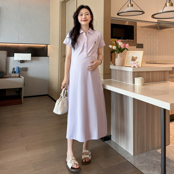 Бременска рокля с поло яка, бродерия, ръкави 3/4, памук-еластанова смес, отвори за кърмене