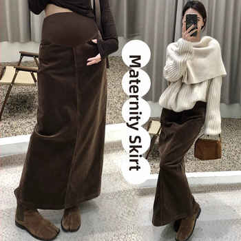 Пола за бременни от Corduroy, А‑линия, зима, средна дължина