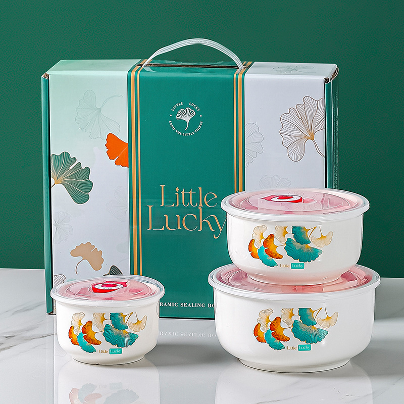 Keramička zdjela za rezance s tulipanim uzorkom, trodjelni set, mikrovalno sigurna, kapacitet 800–1000 ml