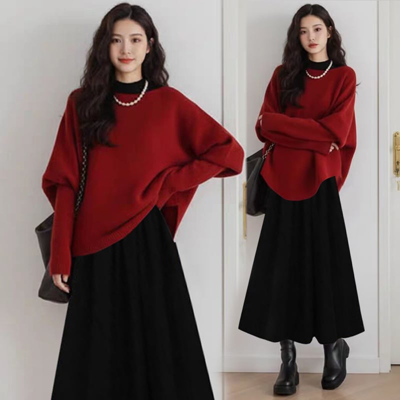 Майчински комплект: пуловер с дълги ръкави и дълга рокля за бременни, вискозно влакно, зима