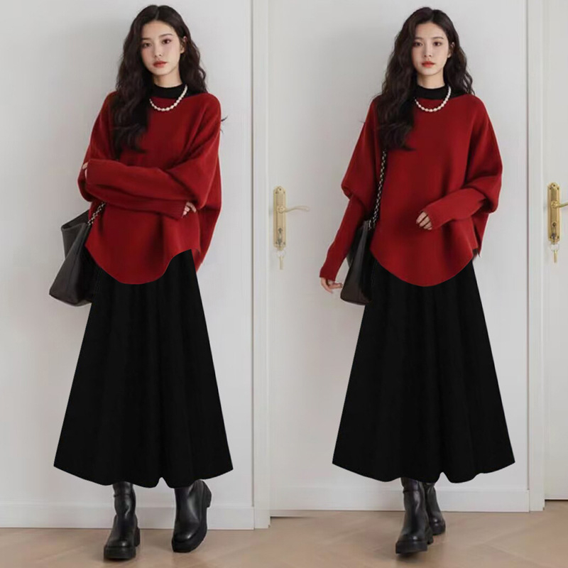 Майчински комплект: пуловер с дълги ръкави и дълга рокля за бременни, вискозно влакно, зима