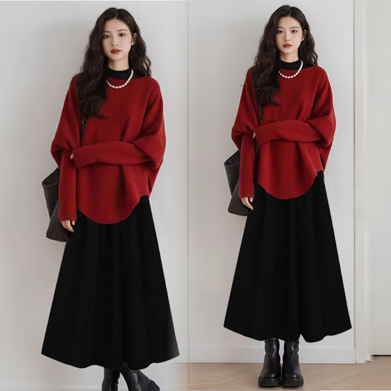 Майчински комплект: пуловер с дълги ръкави и дълга рокля за бременни, вискозно влакно, зима